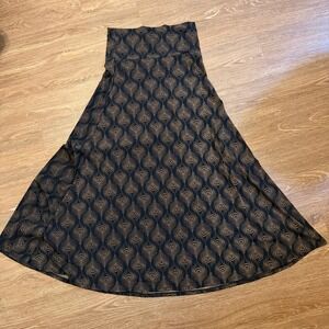 LuLaRoe Black Brown Peacock Feather Print Maxi Skirt Women Medium Boho A-Line